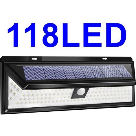 Promotion Applique solaire-118 Led Lampe Solaire 1000 Lumens Applique Mural Pir Mouvement Capteur Ip65 Etanche Jardin Exterieur (1/5)