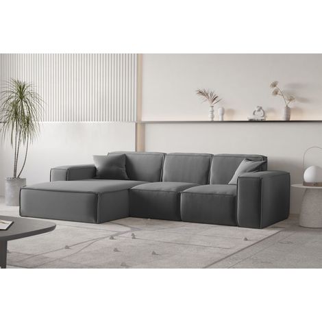 Ecksofa Designersofa CELES PREMIUM Stoff Opera Velvet Dunkelgrau Ottomane Links (1/3)