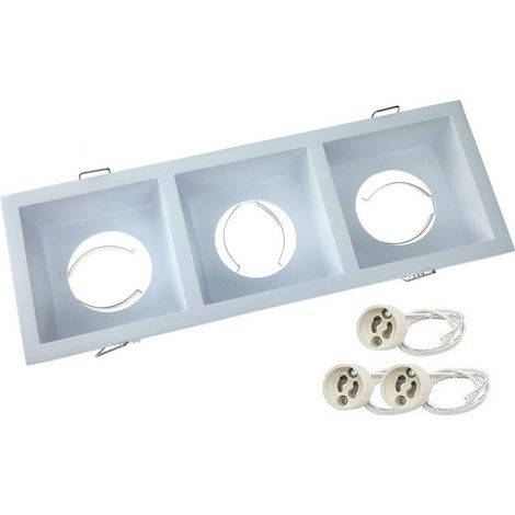 Support Spot Encastrable aluminium Blanc, pour ampoule GU10 x 3 rectangulaire - Digilamp (1/4)