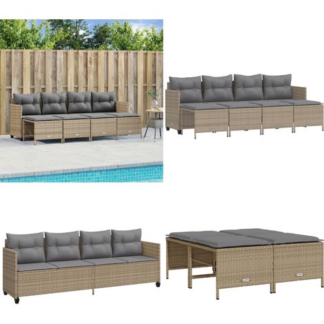 Salon de jardin avec coussins 5 pcs beige résine tressée - Salon De Jardin - Mobilier De Jardin - Salon Extérieur - Ensemble De Canapés - Canapé D'extérieur - Home & Living (1/5)