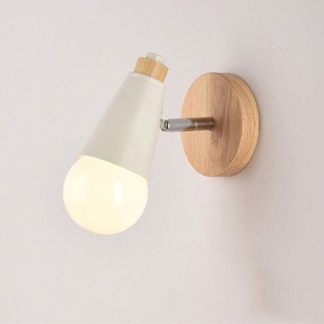 Applique Murale Intérieur Vintage Lampe Murale 360° Rotative Lampe de Mur Bois E27 Appliques pour Chambre à Coucher, Cuisine, Restaurant, Café, Couloir (Blanc - Ampoule non incluse) (1/5)