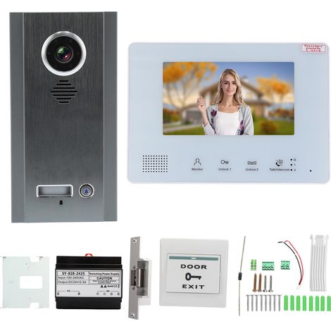 Sonnette vidéo intelligente 7 pouces avec écran, système d'interphone à pression directe pour villa, maison, bureau, appartement, serrure électrique incluse - 1 moniteur (SY828NMJAENO1) (1/5)