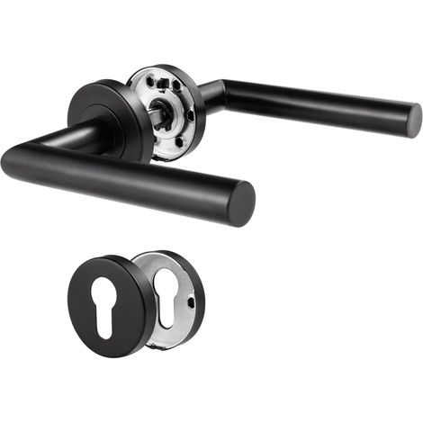 Ensemble de poignées de porte intérieures, en acier inoxydable moderne en forme de L, cylindre profilé PZ, noir, design élégant et simple, idéal pour votre maison ou votre bureau (1, noir (1/5)
