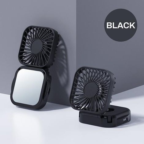 Nuovo mini ventilatore portatile con specchietto per il trucco integrato: alimentato tramite USB, quadrato, pieghevole, tascabile. (1/5)