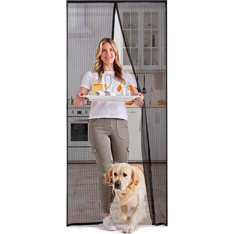 Moustiquaire magnétique pour portes et fenêtres, 140 x 240 cm, idéale pour balcon, facile à installer, protection des insectes avec filet fin, fermeture automatique, noir (1/5)