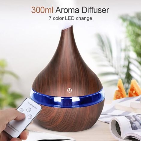 1 Diffuseur, 300ml, Technologie ultrasonique, LED 7 couleurs, Télécommande, Salon Chambre