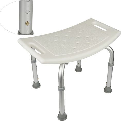 Tabouret de douche, réglable en hauteur, sécurité antidérapante, BLANC (1/2)