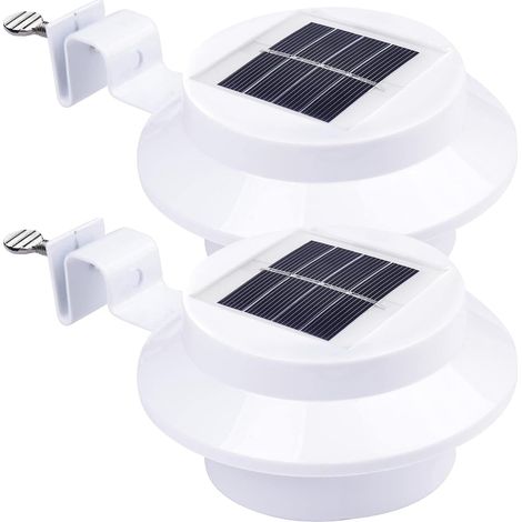 Lumière Solaire LED Étanche pour Gouttière - 2 Pièces, Blanc, Support Inclus, Éclairage Extérieur Jardin, Clôture, Escalier (1/5)