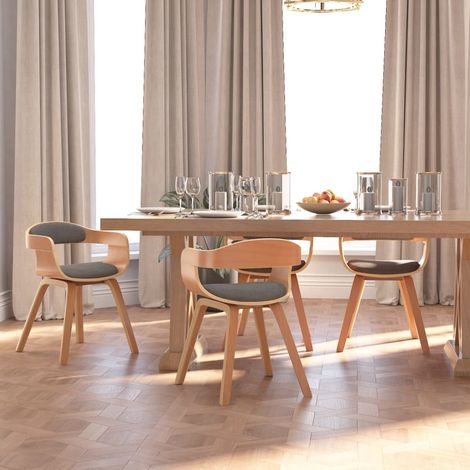 Chaises à manger lot de 4 gris clair bois courbé et tissu (1/3)