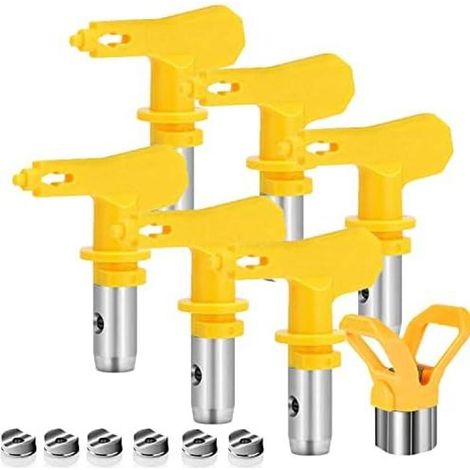 Sei ugelli airless con guarnizioni, adatti per sistemi di verniciatura airless (modelli 515, 517, 519, 521, 523, 525). (1/4)