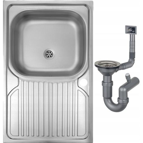 Évier en acier inoxydable à une cuve 80x50 avec robinet chromé et siphon Apollo (1/5)