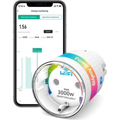 Prise Connectée WiFi (Type F), Prise Intelligente Mini 13A avec mesure du courant, commande vocale et télécommande via application (1/5)