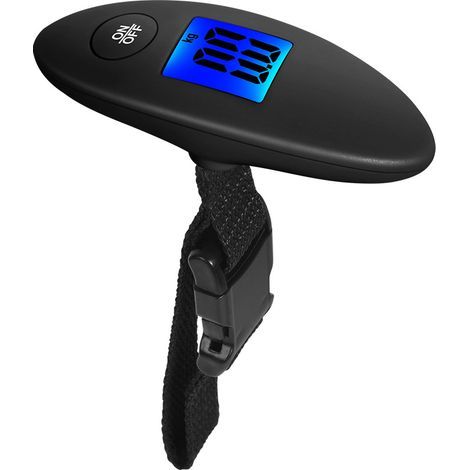 Bilancia portatile per bagagli, righello per bagagli, mini righello per bagagli, bilancia per bagagli da aereo, accessorio da viaggio, bilancia per bagagli, mini bilancia elettronica, nera. (1/5)
