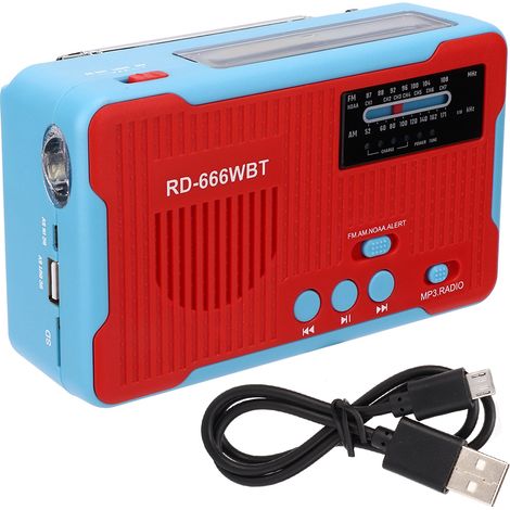 RD-666WBT Solarbetriebenes Notfallradio mit Handkurbel und LED-Taschenlampe (1/5)