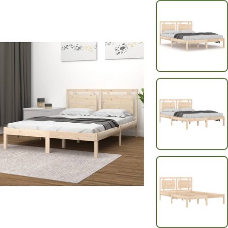 The Living Store Cadre de lit sans matelas 150x200 cm bois massif - Lit Double - Cadre Lit Bois - Lit Avec Tête De Lit - Lit En Bois Massif - Literie