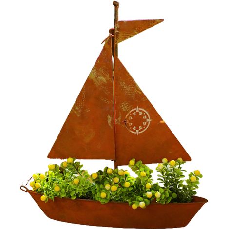 Jardinière rustique en métal en forme de voilier, pot de fleurs en fer forgé en forme de bateau pour plantes succulentes, décoration de table, jardin, terrasse ou balcon