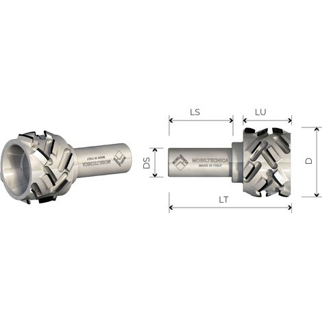 FRESA DA RETTIFICA ELICOIDALE IN DIAMANTE Z3+3 ASSIALE 54,9° - MOBILTECNICA  .40D80  LU 45  DS25  LT110  Z24  AX54,9°  SX  H4,5