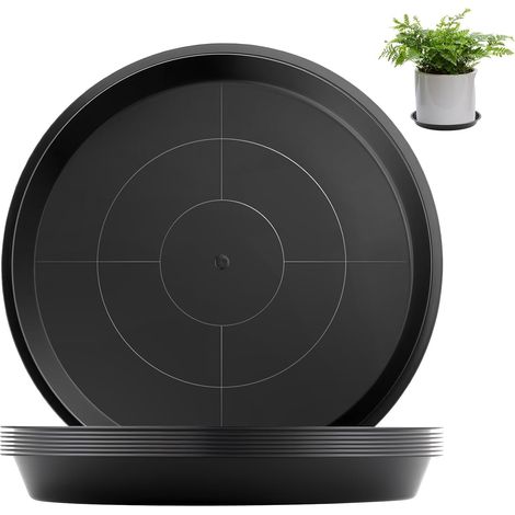 8 pièces Sous-Pots pour Fleurs, Sous-Pots pour Plantes, Plateaux pour Pots de Fleurs en Plastique, Plateaux pour Pots de Plantes, pour Plantes d'Intérieur et d'Extérieur, Noir (26 cm) (1/5)