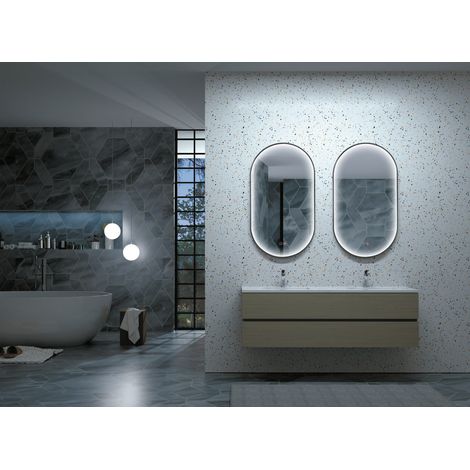 Espejos retroiluminado redondo, contorno arenado, luz frÃ­a, doble sensor, antivaho Espejo con luz led para vestidor, baÃ±o maquillaje medida 50x90cm (1/3)