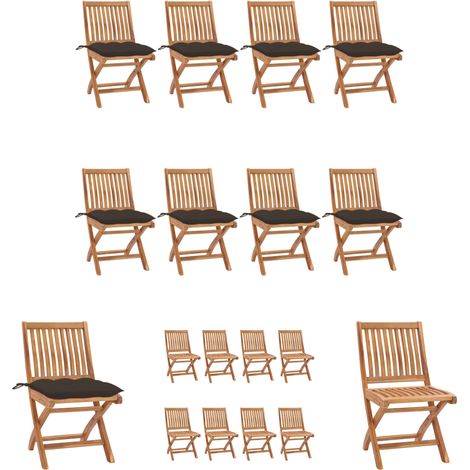 Gartenstühle mit Kissen - vidaXL Klappbare Gartenstühle mit Kissen 8 Stk. Massivholz Teak - Teakholz Gartenmöbel (1/5)