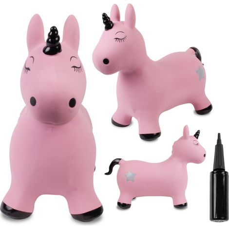 Hüpfburg für Kinder in Einhorn-Rosa und Schwarz mit Pumpe