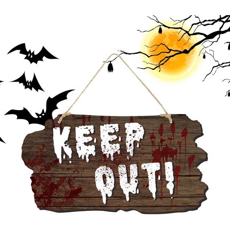 Plaque de porte d'Halloween (30 cm), panneau d'avertissement effrayant, décoration murale de maison hantée. (1/5)