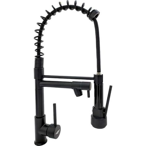 Mitigeur d'évier de cuisine noir, robinet de bassin robuste, mitigeur à encastrer, finition mate, débit élevé, pour plan de travail, 1 pièce. (1/5)