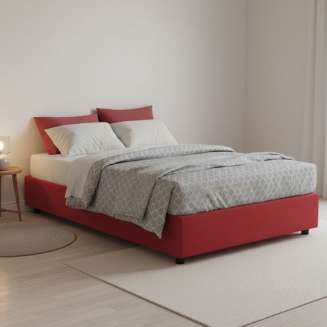 Lit une place et demie Alvise, Matelas inclus, Fabriqué en Italie, Rouge (1/5)