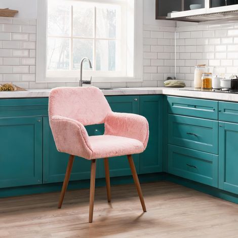 Chaise de salle à manger en simili velours rose poudré (1/5)