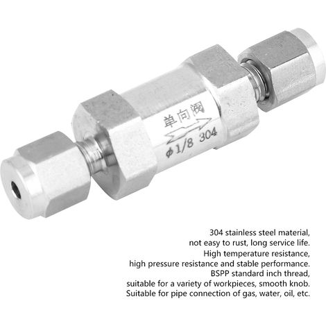 Clapet anti-retour en acier inoxydable 304, filetage BSPP femelle, vanne à sens unique pour raccordement de tuyaux eau huile gaz, 1/8 pouce (1/5)
