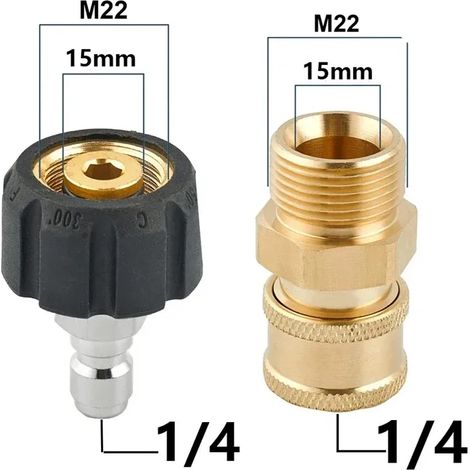 (F) Kit de raccord pivotant pour nettoyeur haute pression, M22-14 mm/15 mm vers raccord rapide 1/4", compatible avec pistolet et tuyau d'arrosage haute pression (1/5)