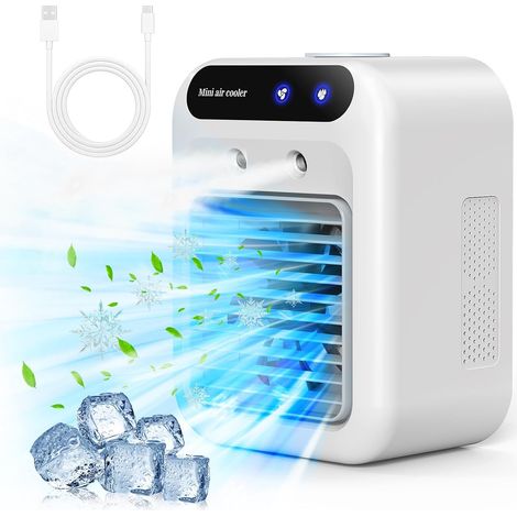 Climatiseur Portable Mobile Silencieux Refroidisseur d'air 500ml, 2 Vitesses et 2 Modes de Brumisation Rafraichisseur d'air pour Coucher, Bureau