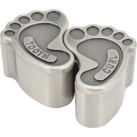 Boîte de rangement métal mignonne en forme de pied, porte-dents de bébé avec 2 couvercles, souvenir de croissance pour enfant, cadeau de collection de bijoux (étain ancien) (1/5)