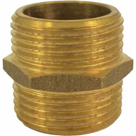 Raccord laiton, mamelon double laiton, raccord fileté 1" AG x 1" AG, plomberie chauffage