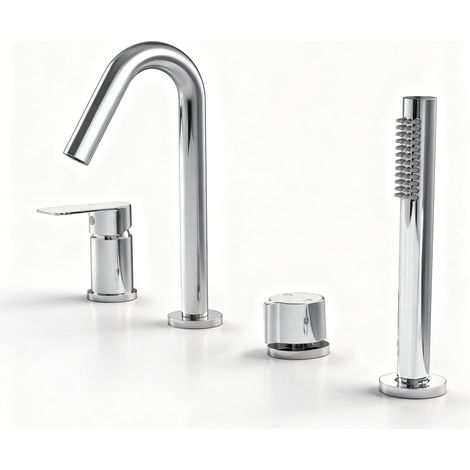 Robinet Baignoire 4 Trous, Mitigeur Baignoire 4 Trous avec Rotatif 360°, Robinetterie de Baignoire avec Douchette, Chromé, 20Y1OK (1/5)