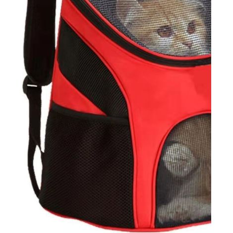 Sac à dos respirant et antichoc pour chat, pliable et avec poignée de transport, taille S (30 x 25 x 35 cm), rouge. (1/5)