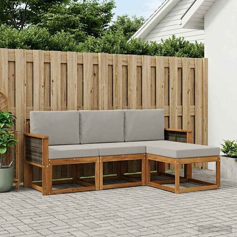 vidaXL Set di divani da esterno 4 pz Naturale e Grigio Chiaro (1/5)