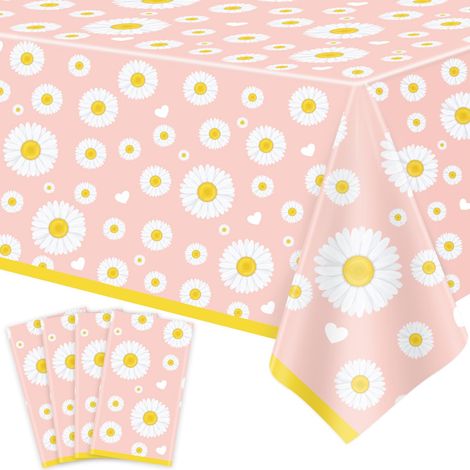 Lot de 4 nappes jetables - Motif marguerites - Imperméable - Pour fête de mariage, anniversaire, décoration - 130 x 220 cm (1/5)