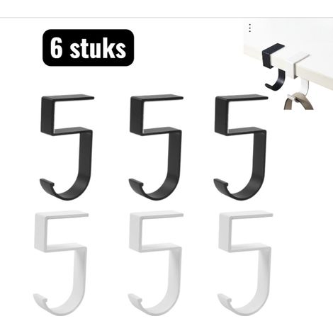 Lot de 6 crochets de suspension noirs et blancs robustes pour table cartable et petits objets adaptés à l école au bureau à la salle de bain et à la cuisine (1/4)