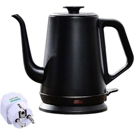 Bouilloire à long bec avec adaptateur pour prise allemande, cafetière à filtre durable pour usage domestique, noire (1/4)