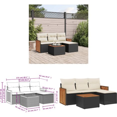 Salon de jardin 5 pcs avec coussins noir résine tressée - Ensemble Salon De Jardin - Meuble Extérieur - Jardin Design - Mobilier De Jardin - Chaise Lounge - Home & Living (1/3)