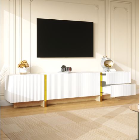Mobile TV sospeso 130x33x15 cm bianco in MDF con 4 cassetti e luce LED (1/5)