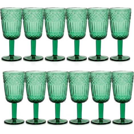 Set 12 Calici Imperiali VERDI in Pasta di Vetro bicchiere GREEN Antico Vintage 30cl  Lavorazione a Rilievo per Acqua e Vino Ideali per una Tavola speciale e Raffinata  Casa e Ristorazione