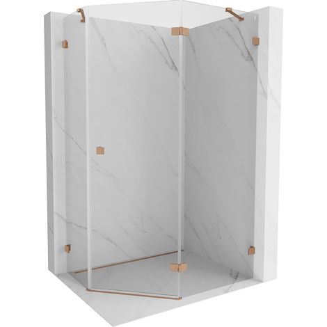 Mexen Lunar cabina de ducha pentagonal abatible derecha 100 x 90 cm, transparente, cobre cepillado - 831-100P-090L-65-00-P (1/5)