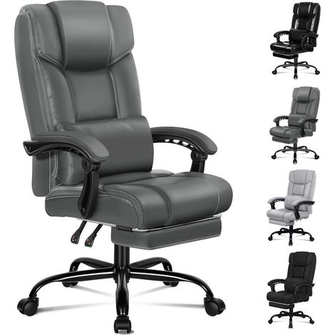 Bürostuhl ALFORDSON mit Lendenwirbelstütze, High Back, Fußstütze, Grau PU-Leder (1/5)