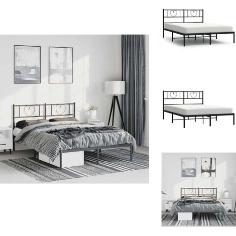 Bettgestell mit Kopfteil Metall Schwarz 150x200 cm - Metallbettfundament - Doppelbett - Boxspringrahmen - Bettrahmen Schwarz - Schlafraumgestaltung (1/5)