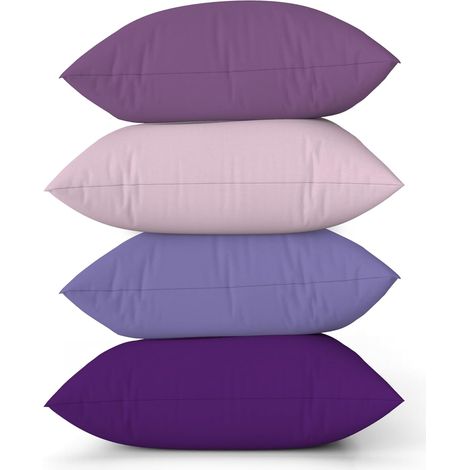 Couleur Unie Housses de Coussin en Aspect Lin pour canapé Dégradé Violet Coussin pour Le lit Manoir Lavande Couleur Fait Main Carré Housses de Coussin avec éclair Invisible 60x60cm Lot de 4 (1/5)
