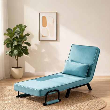 Fauteuil coloris bleu en foam lin métal 65 x 75 x 78 cm (1/5)
