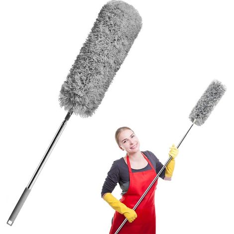 Plumeau Telescopique 254cm, Tete de Loup Telescopique Microfibre Pliable Flexible Poignée en Acier Inoxydable, Lavable Parfait pour Nettoyage des Ventilateurs de Plafond, Toile d'araignée (1/4)