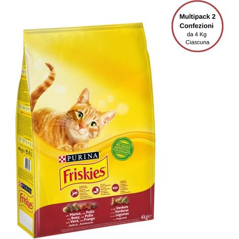Purina friskies con coniglio manzo e verdure per gatto adulto multipack da 2 confezioni da 4 kg ciascuna